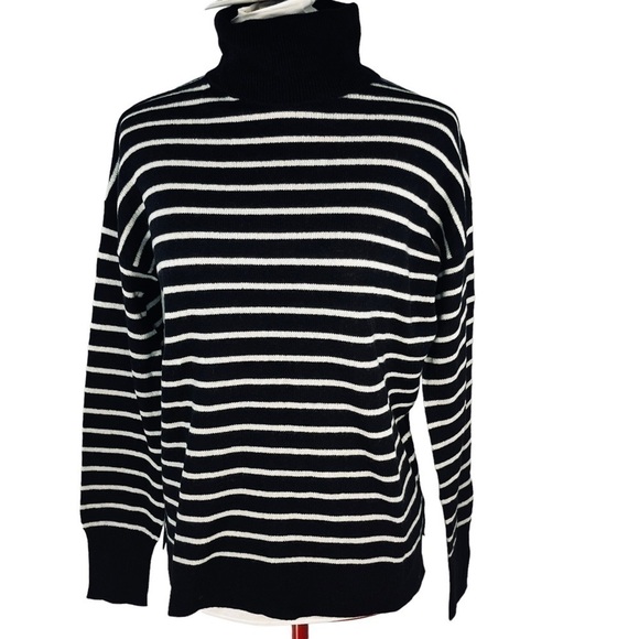 halogen Black Ivory Striped Josephine Cashmere Turtleneck Size XS HA393675MI - Picture 3 of 12